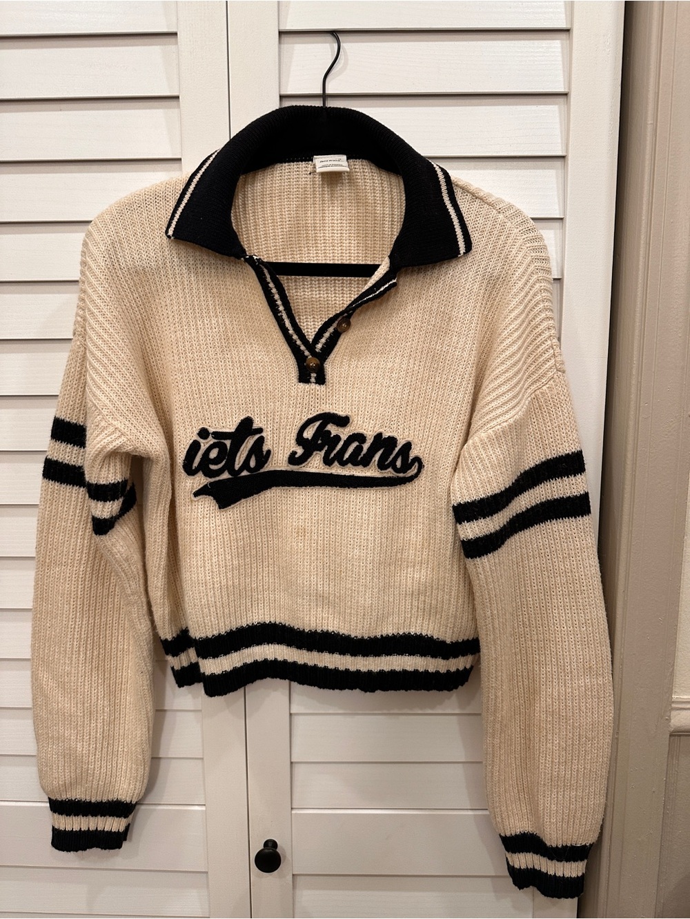 iets Frans vintage Cream and Black Collared Knit Sweater size Small